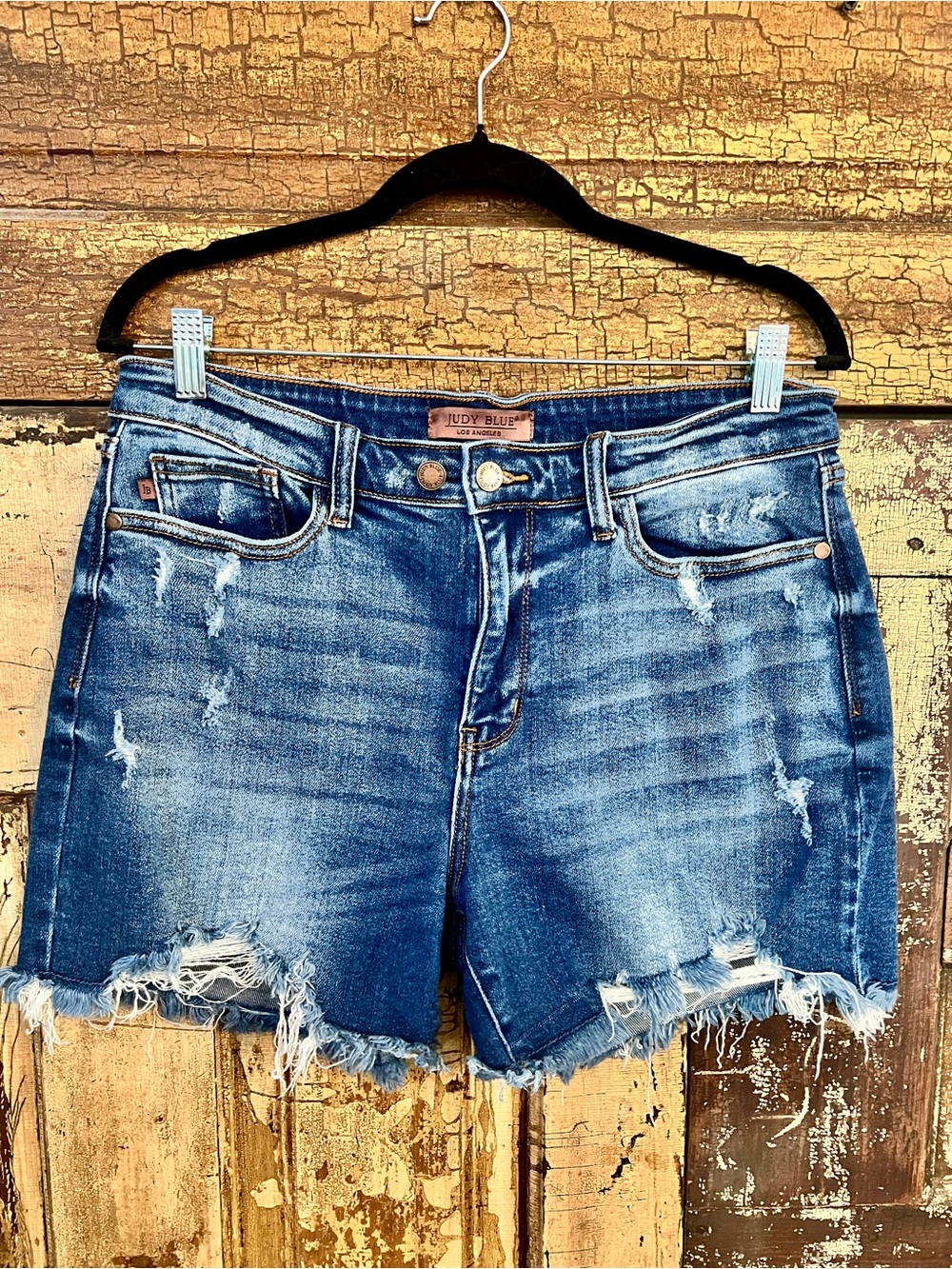 Judy Blue High Rise Distressed Jean Shorts Frayed Hem | Size XL